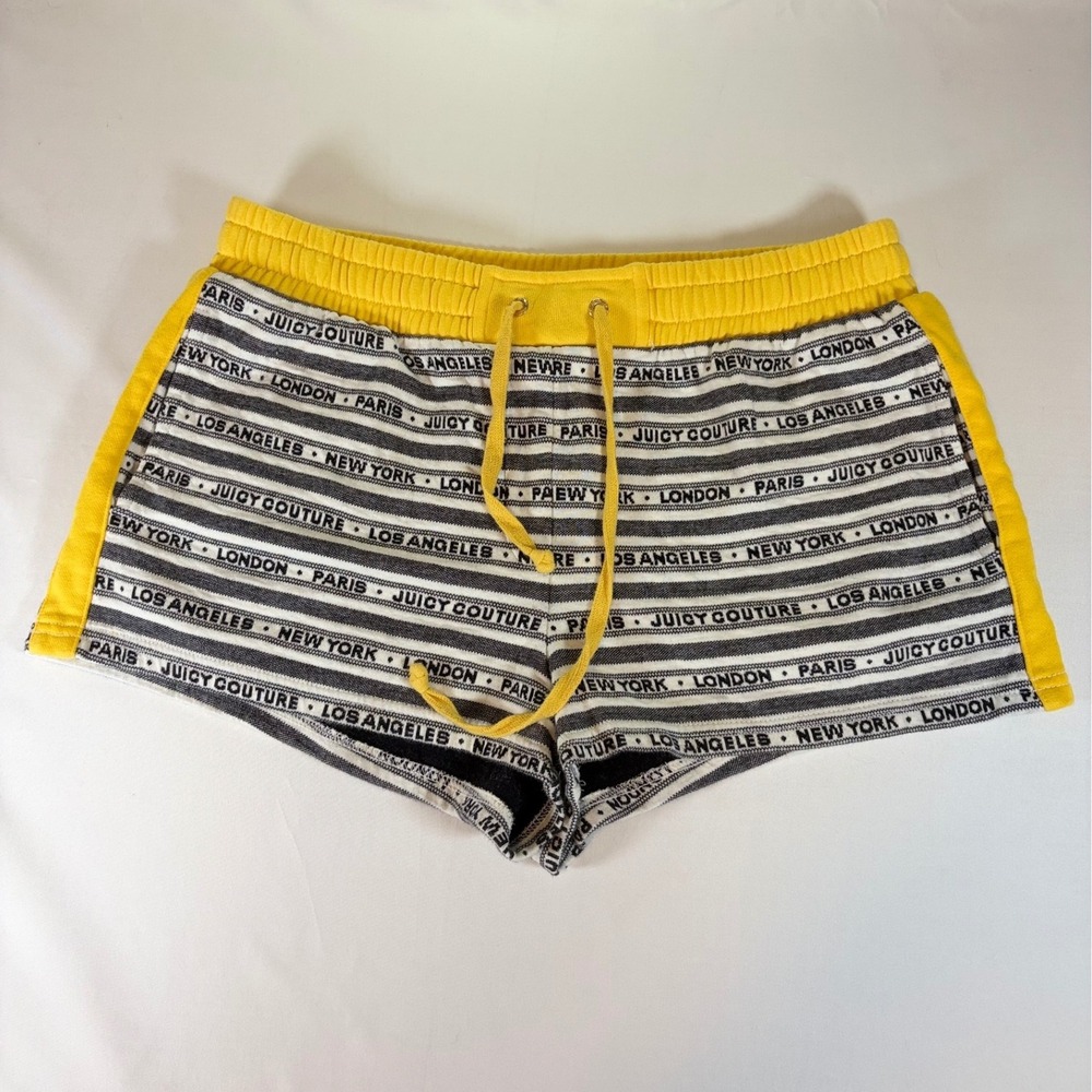 Juicy Couture Black Label Striped Logo Shorts Yellow Waistband Mens Medium